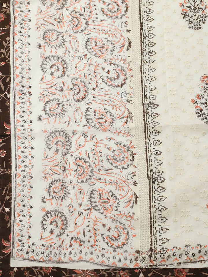 Printed Cotton Blend Unstitched Suit With Pant &amp; Dupatta