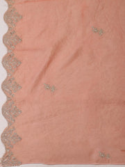 Embroidered Chanderi Cream-Peach Unstitched Suit With Pant & Dupatta
