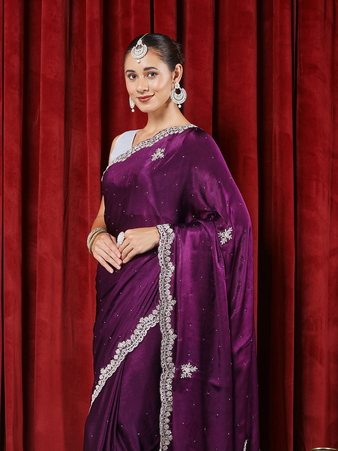 Stone Embroidered Chinon Saree