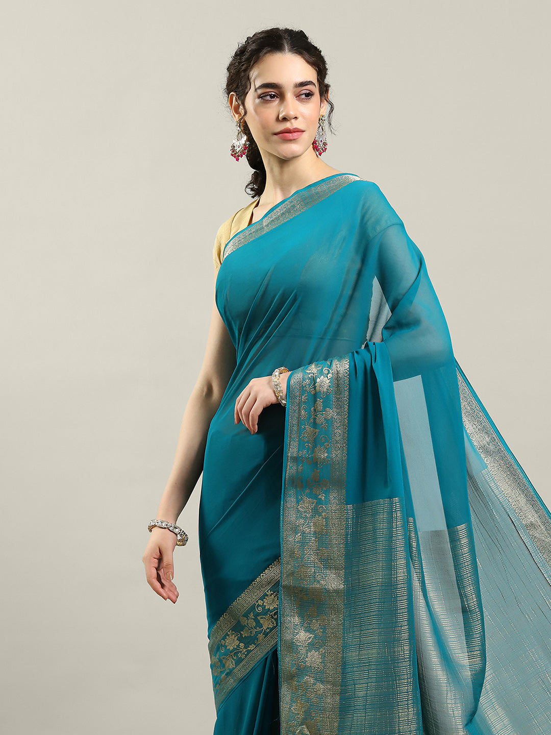 Zari Border Chiffon Woven Saree