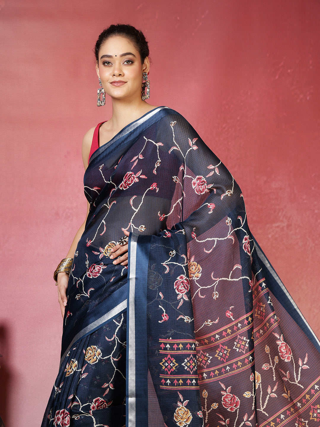 Floral Printed Cotton Blend Saree