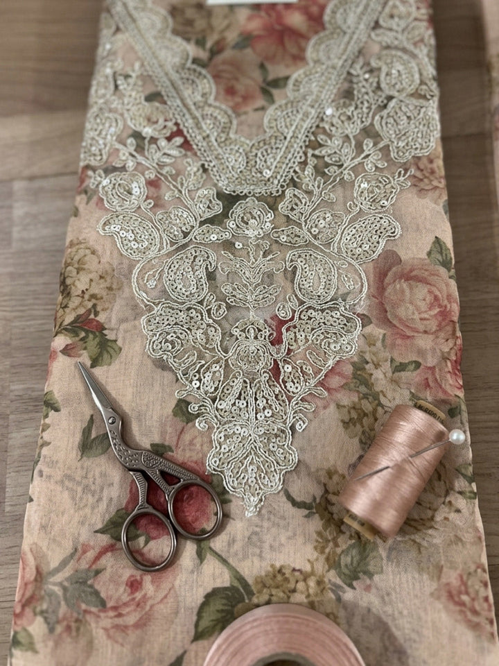 Embroidered Tissue Unstitched Suit With Pant &amp; Dupatta