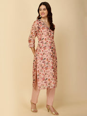 Floral Printed Cotton Straight Kurta With Pants