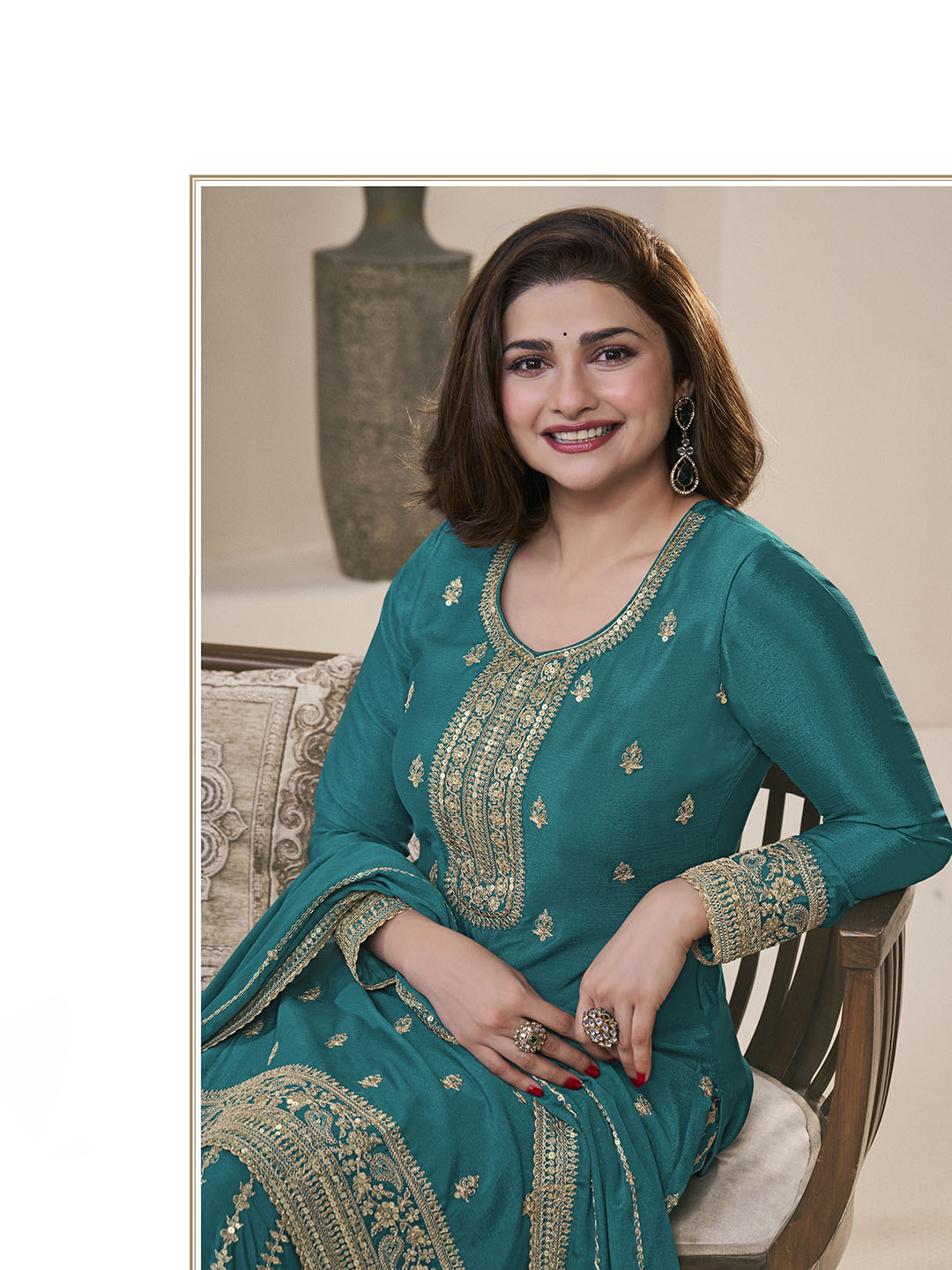 Embroidered Chinon Unstitched Suit With Pant &amp; Dupatta