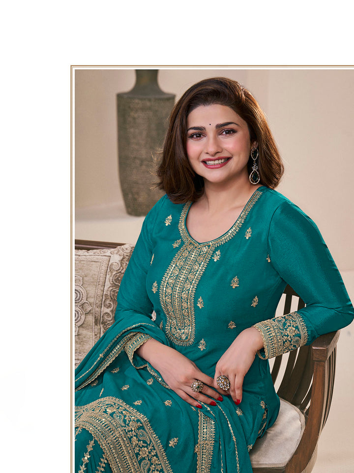 Embroidered Chinon Unstitched Suit With Pant &amp; Dupatta