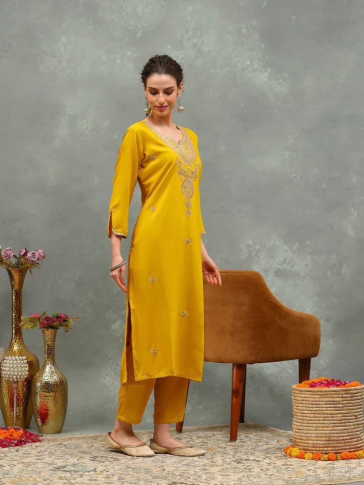 Embroidery Cotton Blend Kurta With Pants &amp; Dupatta