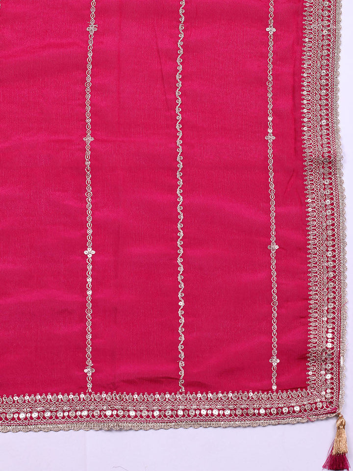 Embroidered Chinon Unstitched Suit With Pant &amp; Dupatta