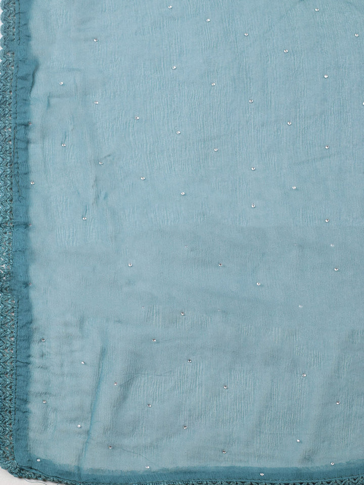 Embellished Cotton Blend Unstitched Suit With Pant &amp; Dupatta