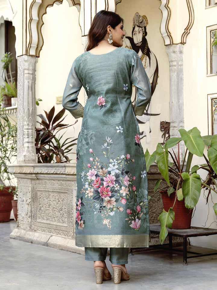 Embroidered Chanderi Kurta With Pant &amp; Dupatta