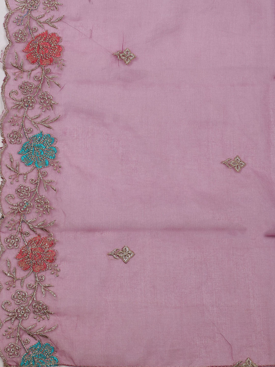 Embroidered Chanderi Unstitched Suit With Dupatta