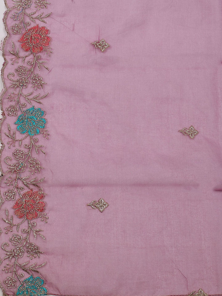 Embroidered Chanderi Unstitched Suit With Dupatta