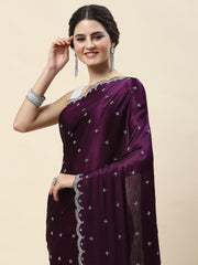 Cutdana Embroidery Chinon Saree