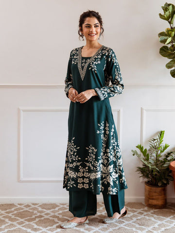 Floral Printed Cotton Kurta With Palazzo