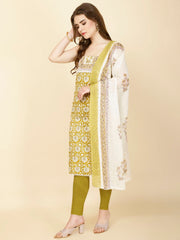 Patch Neck Printed Cotton Unstitched Suit Piece With Dupatta