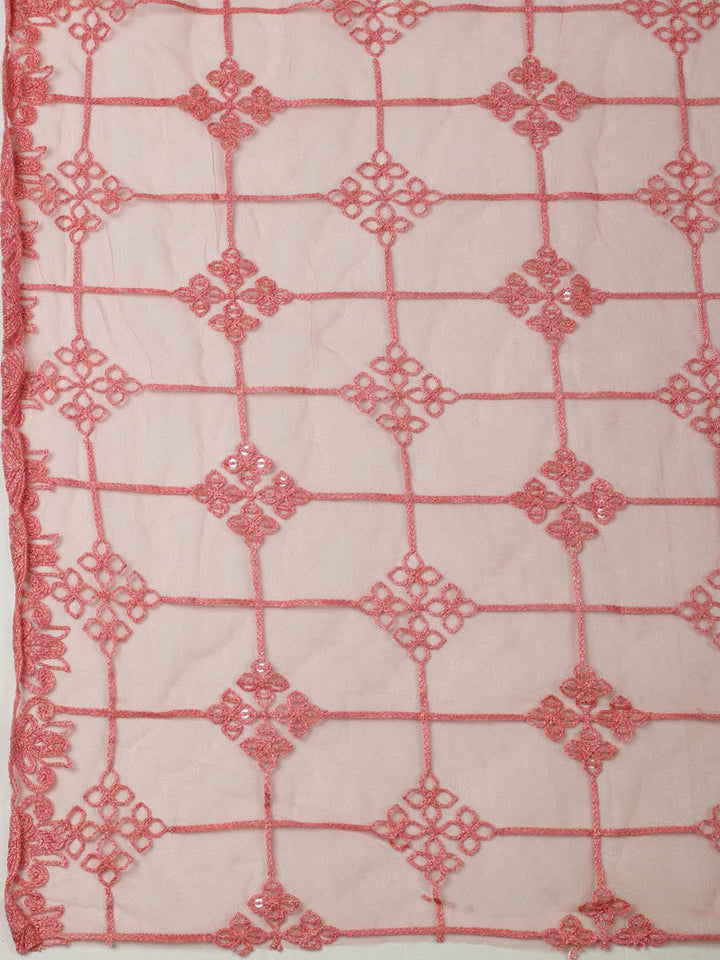 Embroidered Chanderi Unstitched Suit With Pant &amp; Dupatta