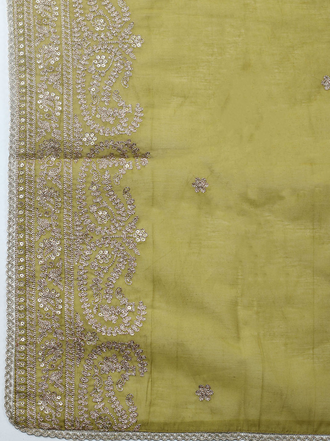 Embroidered Chanderi Unstitched Suit With Pant &amp; Dupatta