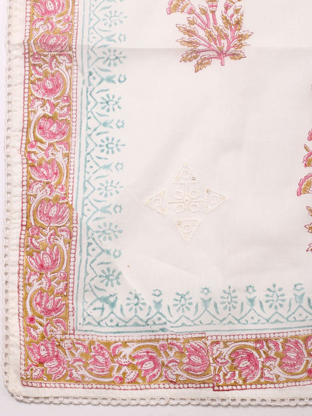 Embroidered Cotton Blend Unstitched Suit With Pant &amp; Dupatta