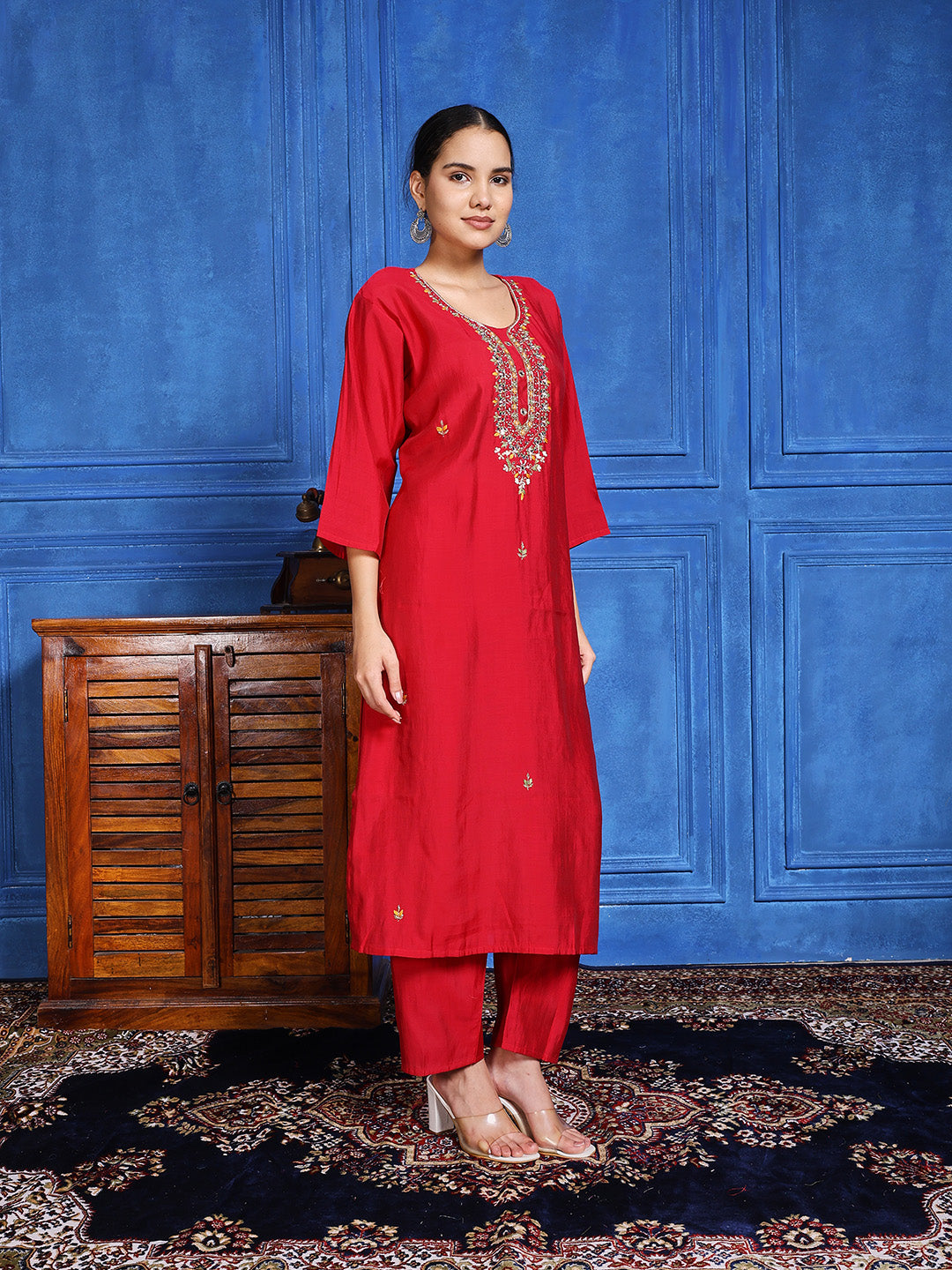 Printed Cotton Blend Kurta With Pants & Dupatta