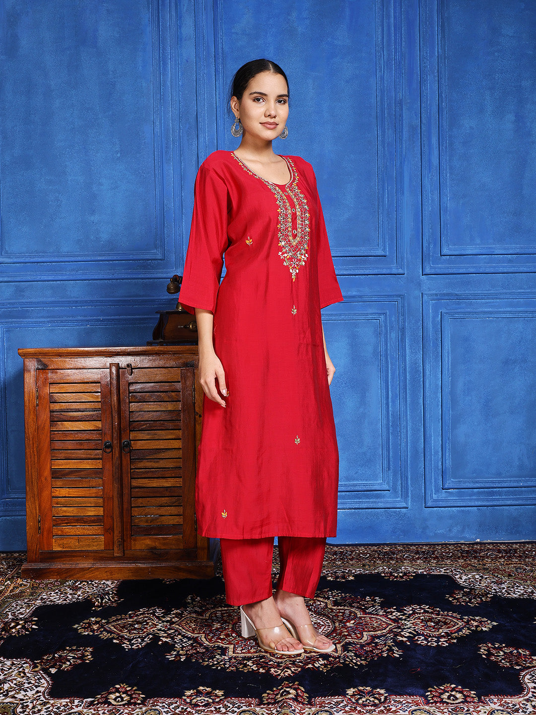 Printed Cotton Blend Kurta With Pants &amp; Dupatta