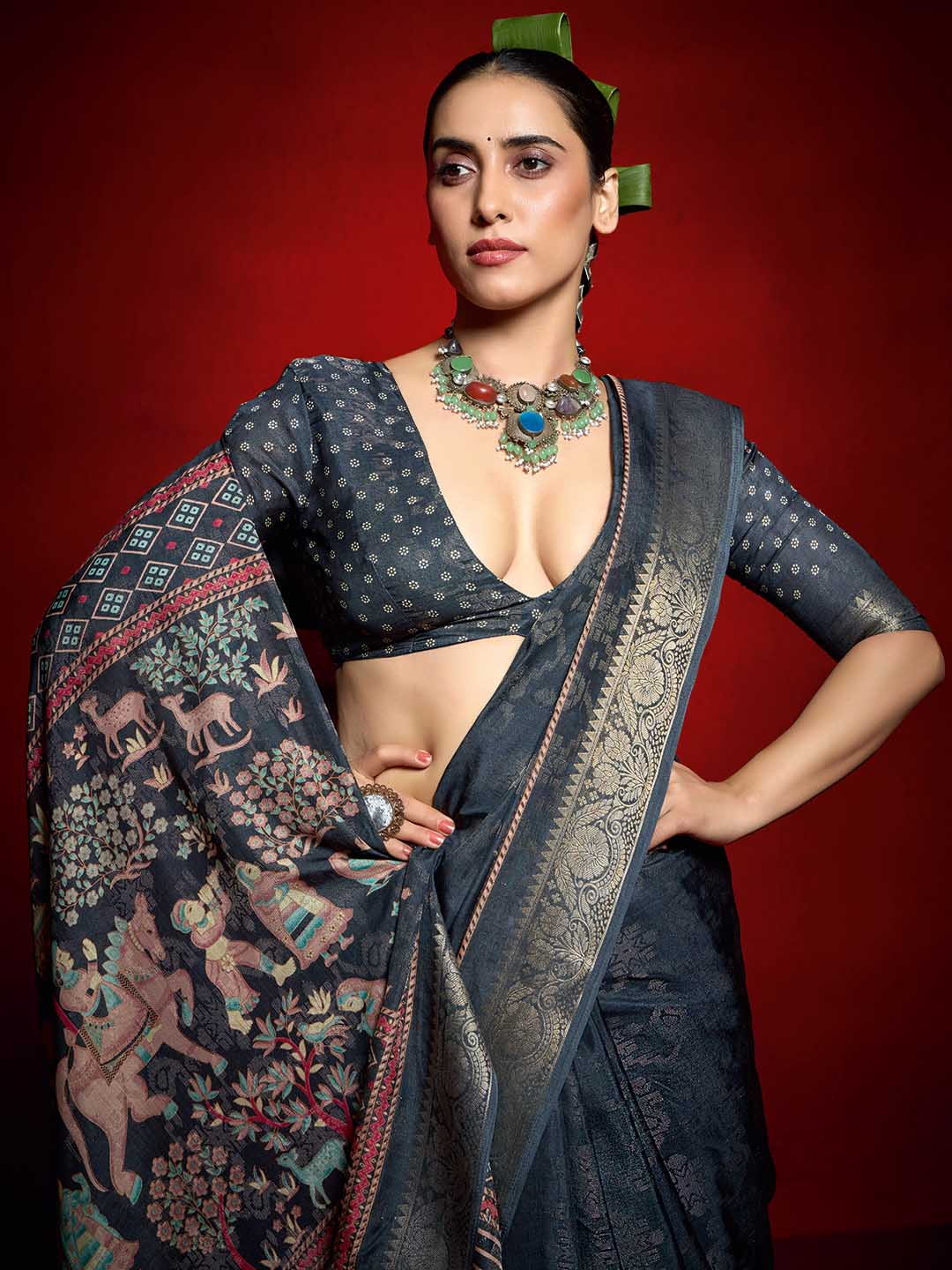 Abstract Printed Art Silk Saree