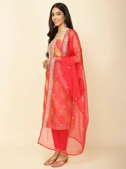 Neck Embroidered Organza Unstitched Suit Piece With Organza Dupatta