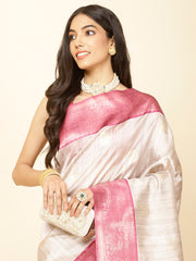 Zari Border Booti Woven Tussar Saree