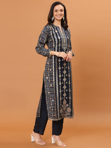 Banarasi Printed Embroidery Kurta With Pants & Dupatta