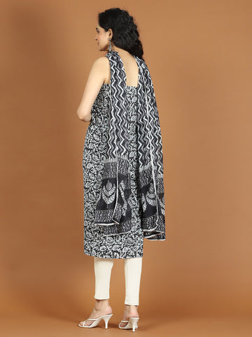 Printed Cotton Blend Unstitched Suit With Dupatta