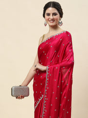 Cutdana Embroidery Chinon Saree