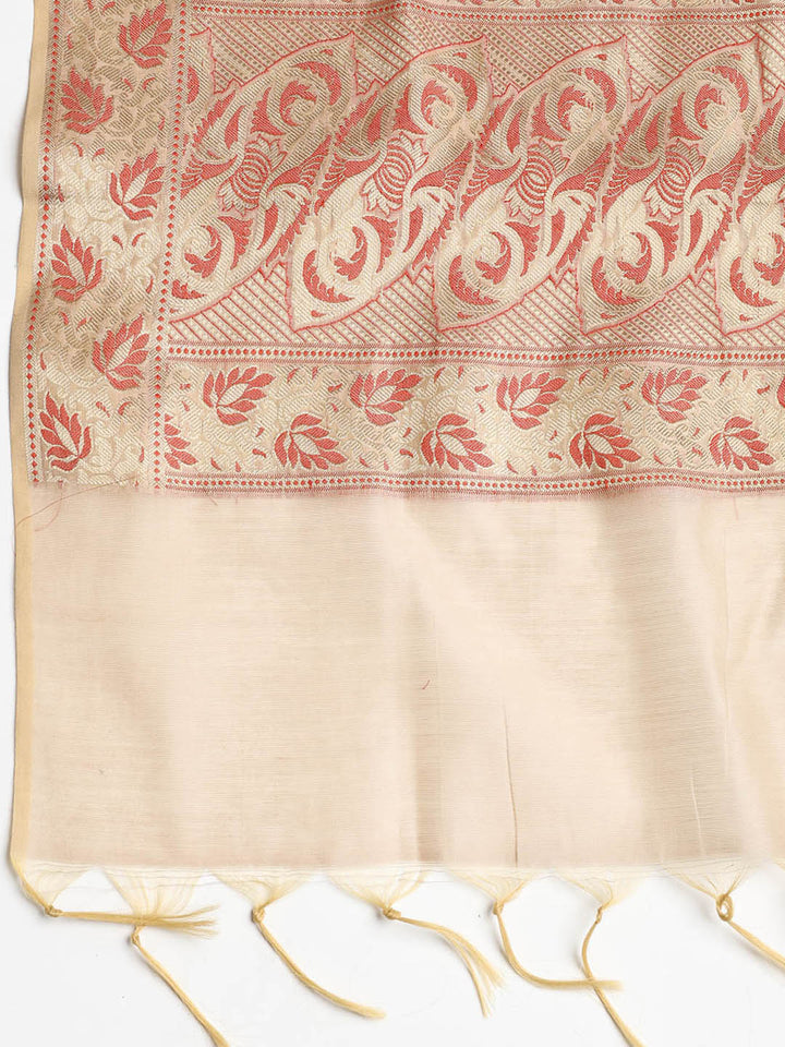 Woven Banarasi Chanderi Unstitched Suit With Dupatta