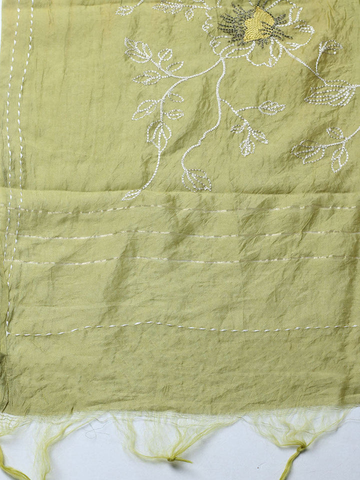 Embroidered Cotton Blend Unstitched Suit With Pant &amp; Dupatta