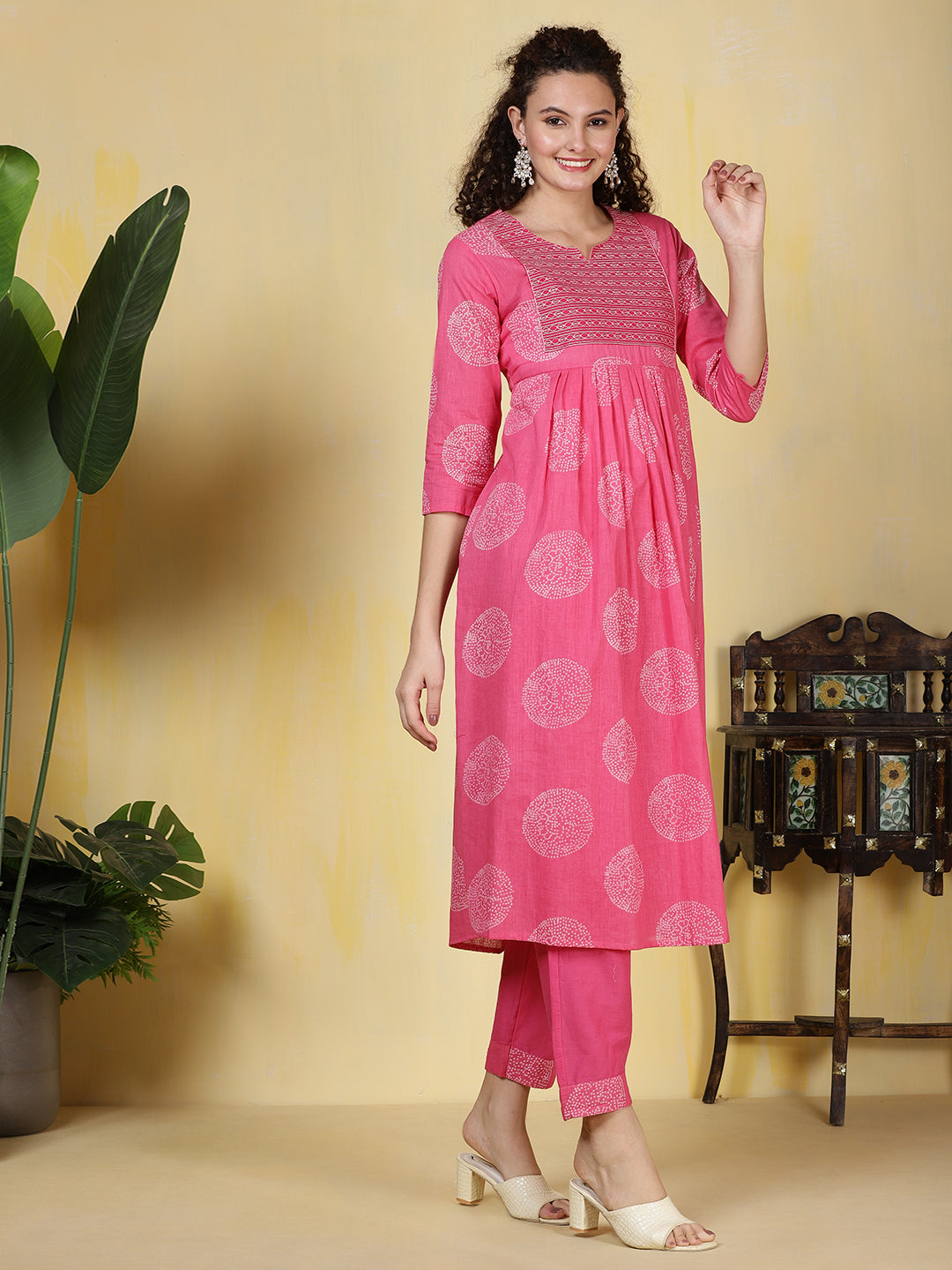 Printed Cotton Blend Kurta With Pants &amp; Dupatta
