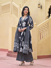 Printed Cotton Blend Kurta With Pants & Dupatta