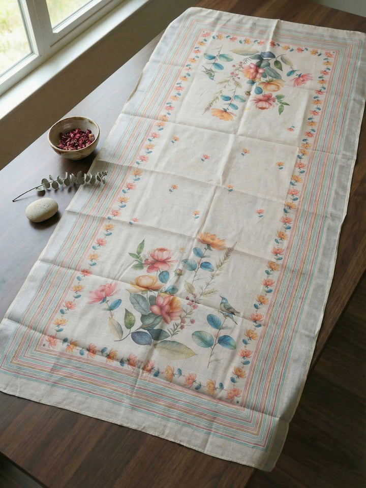 Printed Linen Blend Unstitched Suit With Pant &amp; Dupatta