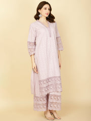 Thread Embroidery Cotton Kurta With Pants