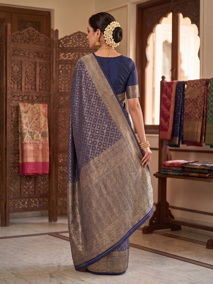 Navy Blue Woven Design Art Silk Kanjivaram Saree