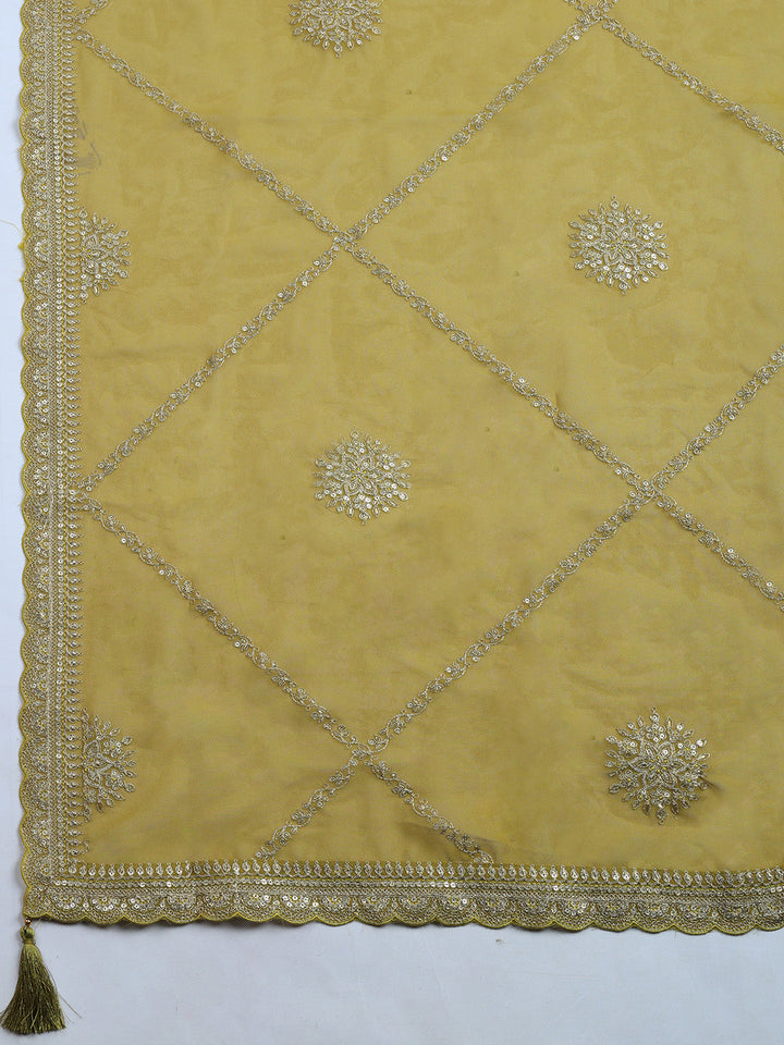 Embroidered Art Silk Unstitched Suit With Pant &amp; Dupatta