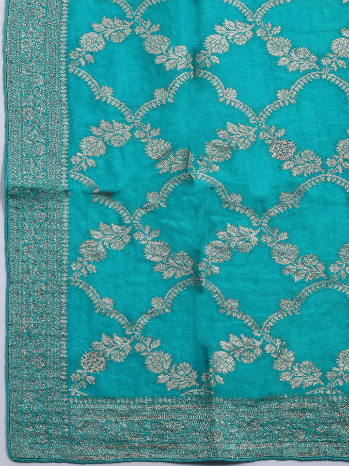 Embroidered Art Silk Unstitched Suit With Dupatta