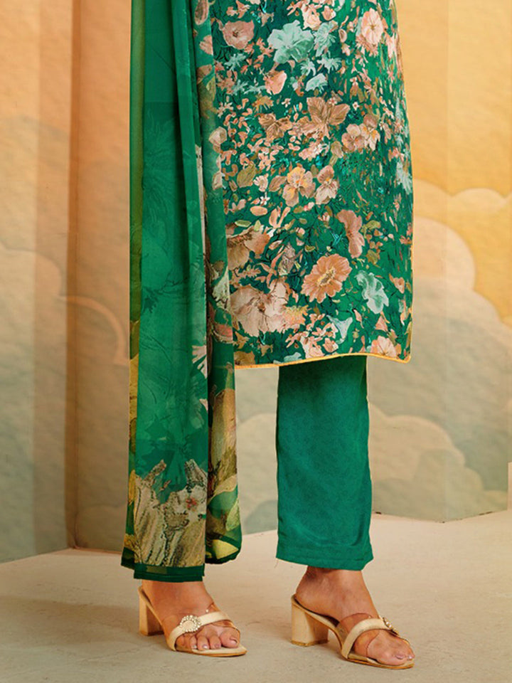 Printed Crepe Unstitched Suit With Pant &amp; Dupatta