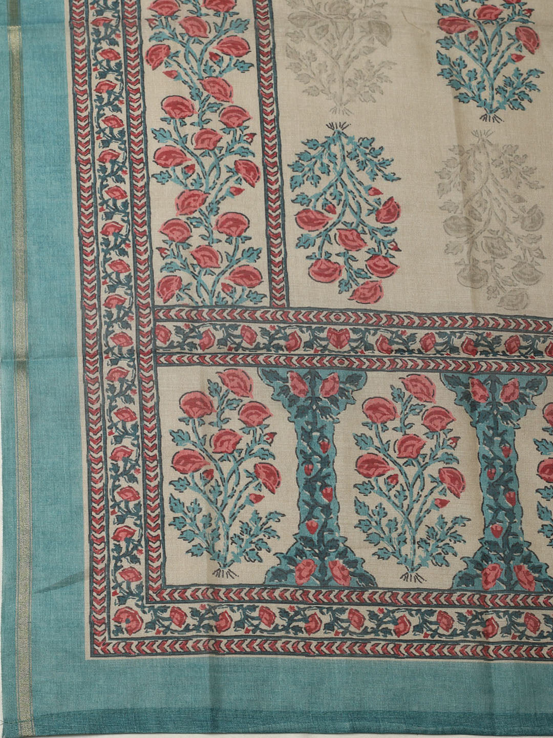 Printed Chanderi Unstitched Suit With Pant &amp; Dupatta