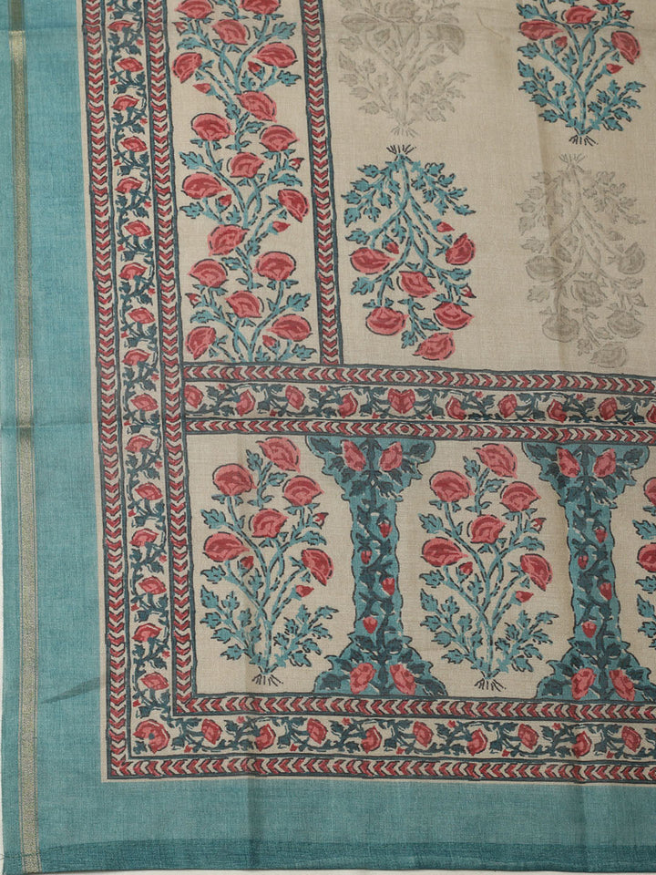 Printed Chanderi Unstitched Suit With Pant &amp; Dupatta