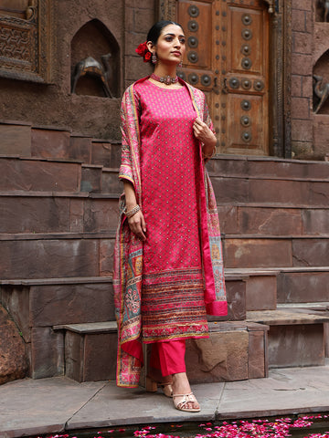 Printed & Embroidered Handloom Unstitched Suit With Dupatta