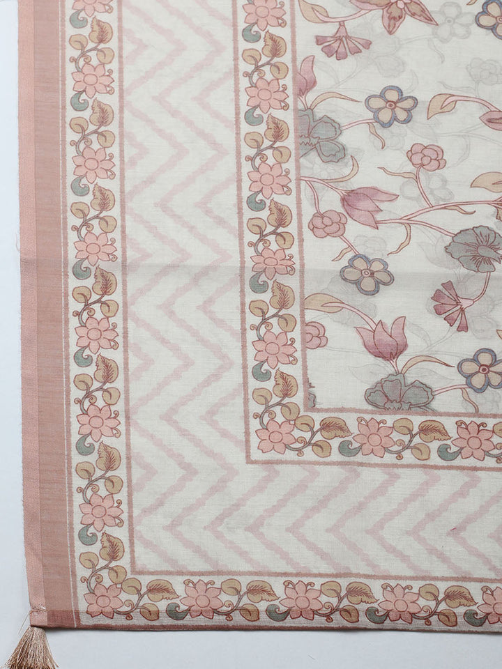 Printed Cotton Blend Unstitched Suit With Pant &amp; Dupatta