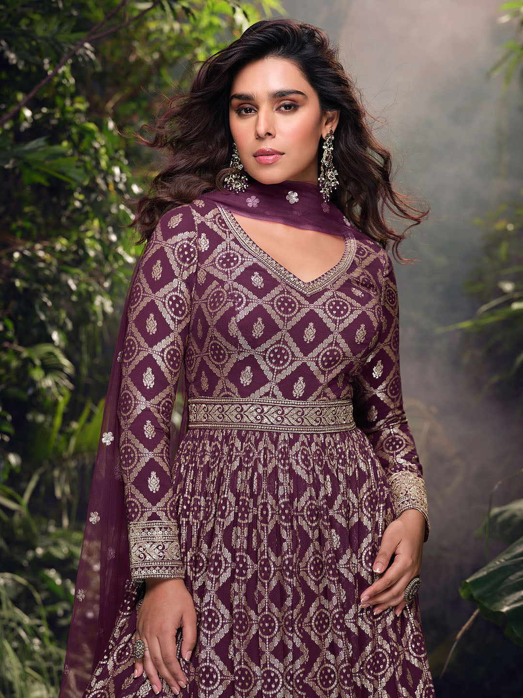 Embroidered Art Silk Suit With Pant &amp; Dupatta