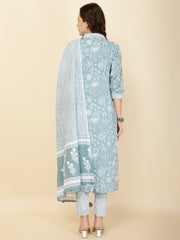 Printed Cotton Suit Set With Dupatta