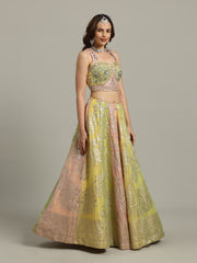 Multi Kali Tissue Choli With Lehenga & Dupatta