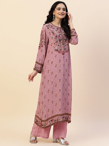 Digital Printed Crepe Kurta With Palazzo & Dupatta