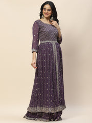 Zari Jaal Embroidery Georgette Kurta With Lehenga & Dupatta