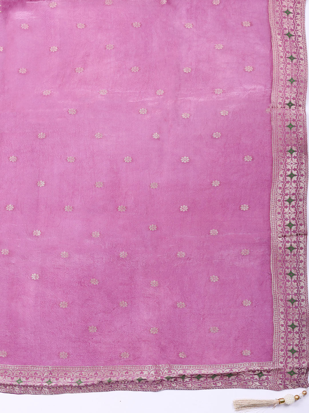Embroidered Chanderi Unstitched Suit With Pant &amp; Dupatta
