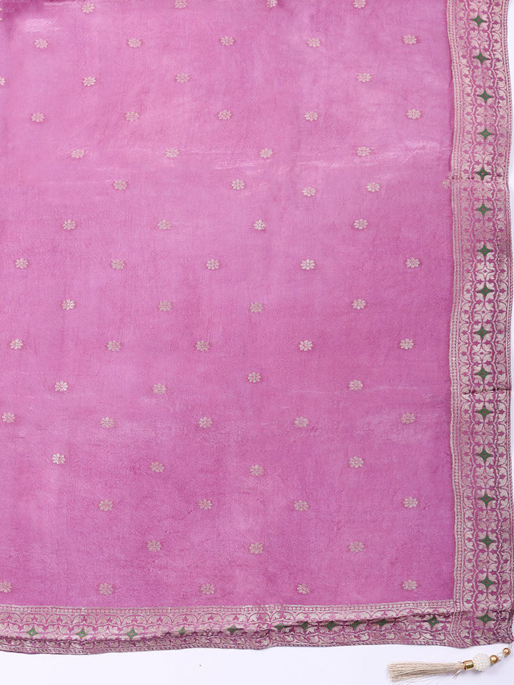 Embroidered Chanderi Unstitched Suit With Pant &amp; Dupatta